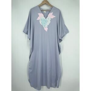 Vintage 90’s NATORI Kaftan Satin Floral Maxi Dress Night Gown Pastel